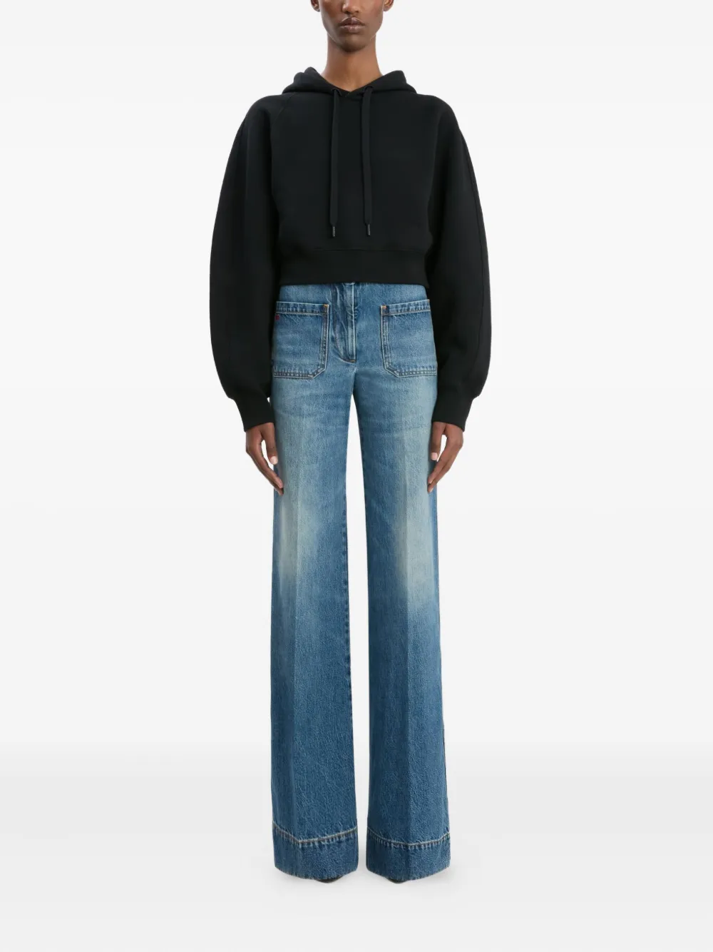Victoria Beckham raglan-sleeve hoodie - Zwart