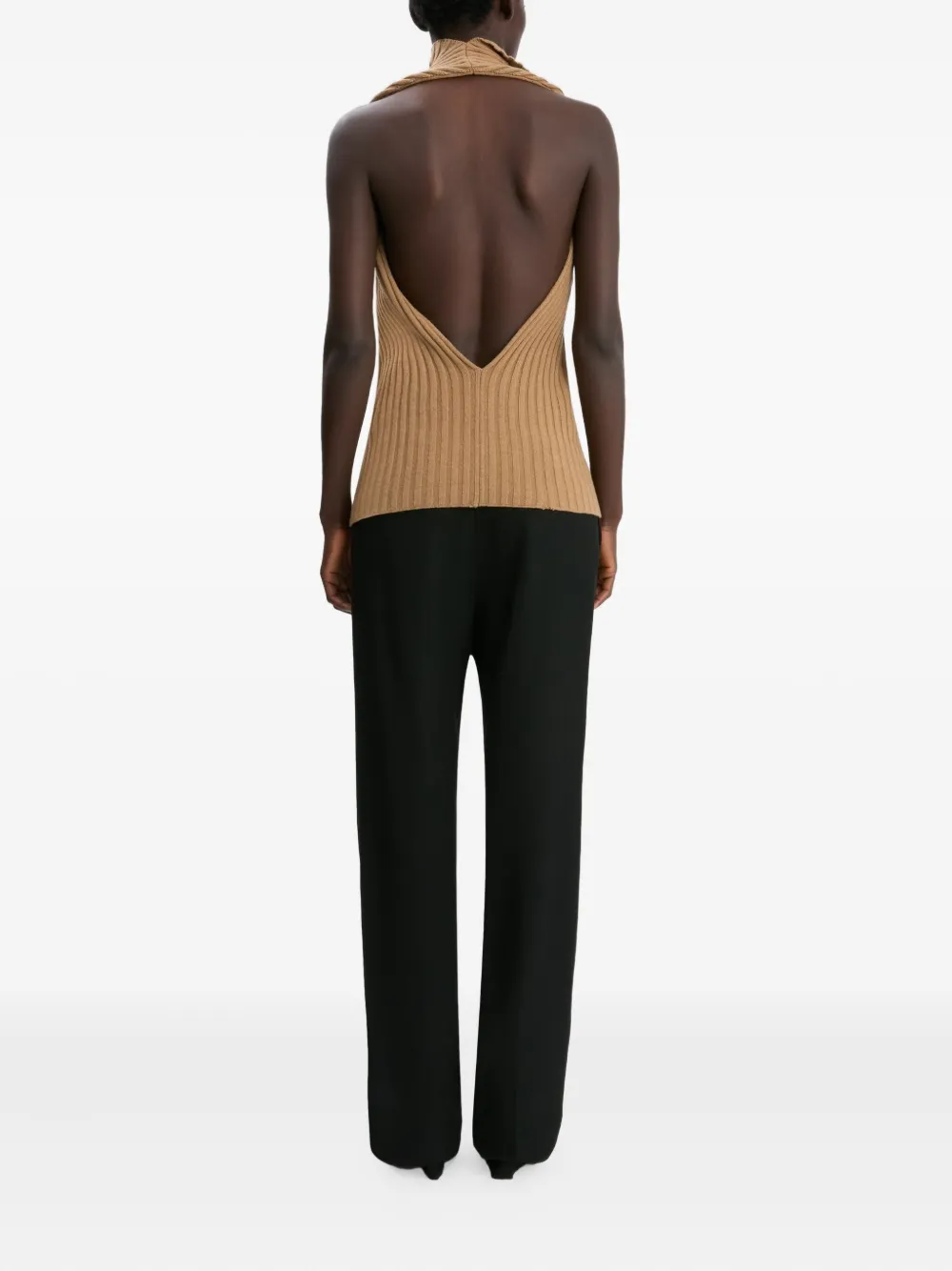 Victoria Beckham Draped Ribbed Top In Brown