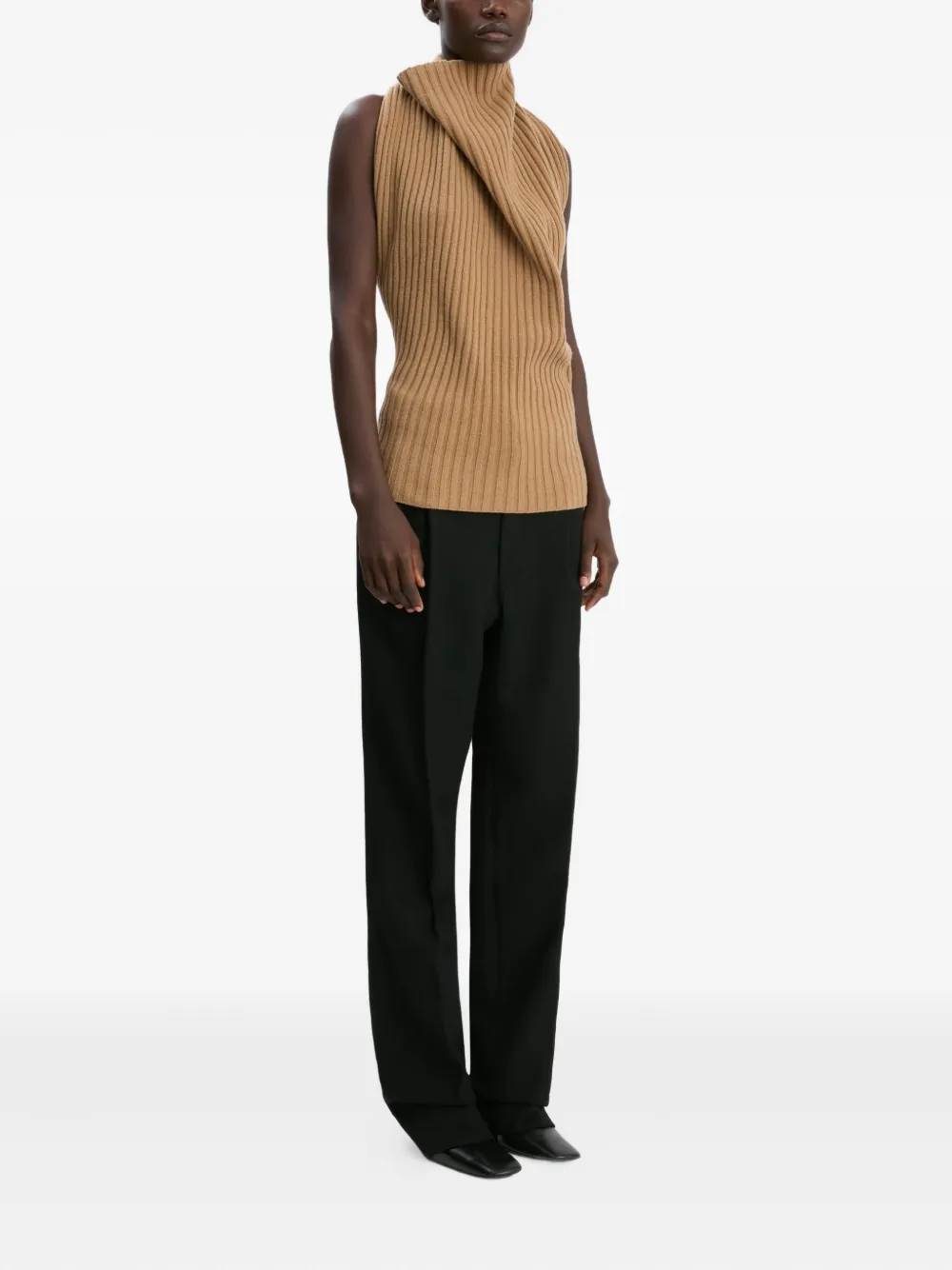 Victoria Beckham Draped Ribbed Top In Brown