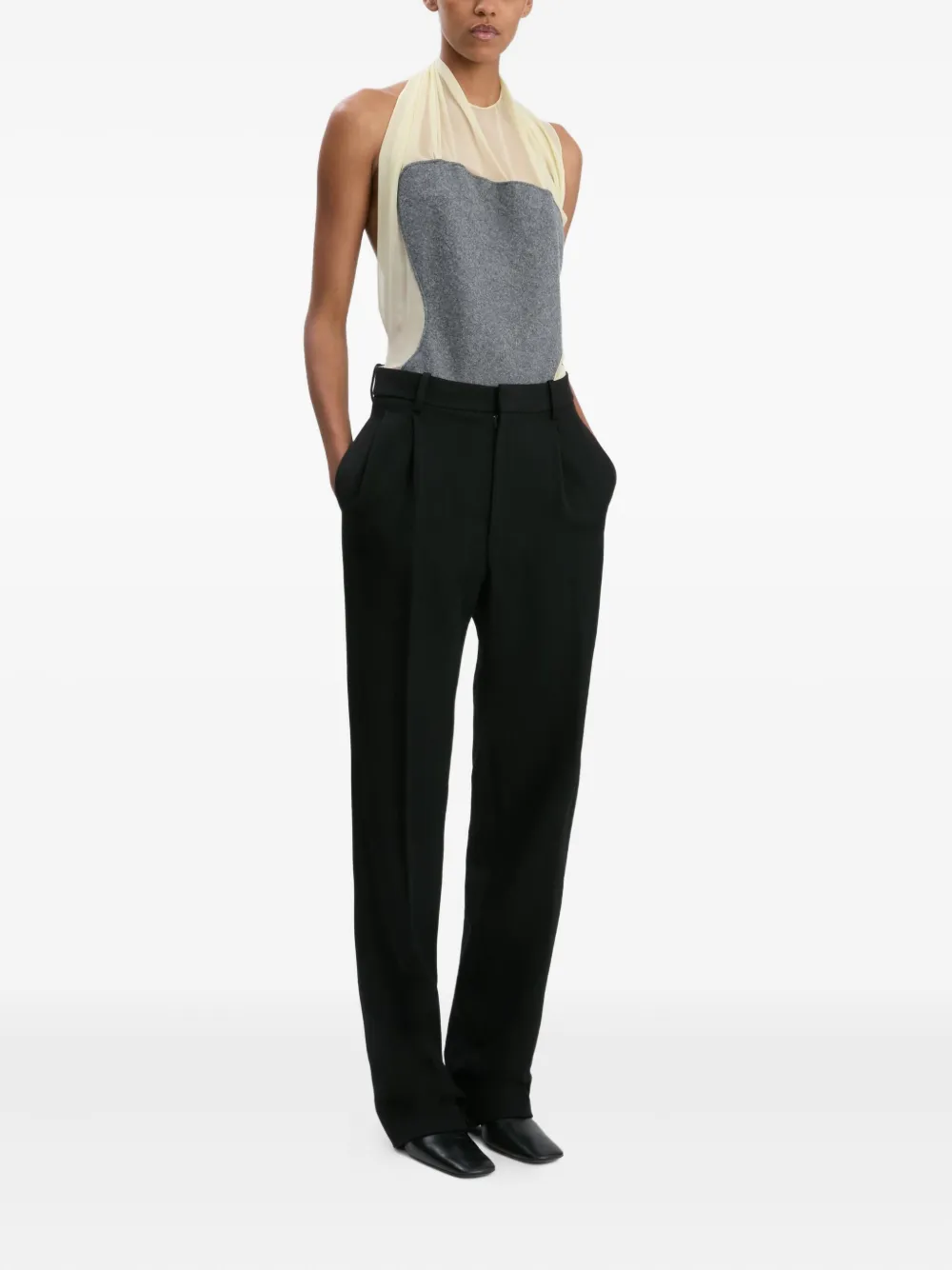 Victoria Beckham Draped Panel Silk Top In Gray
