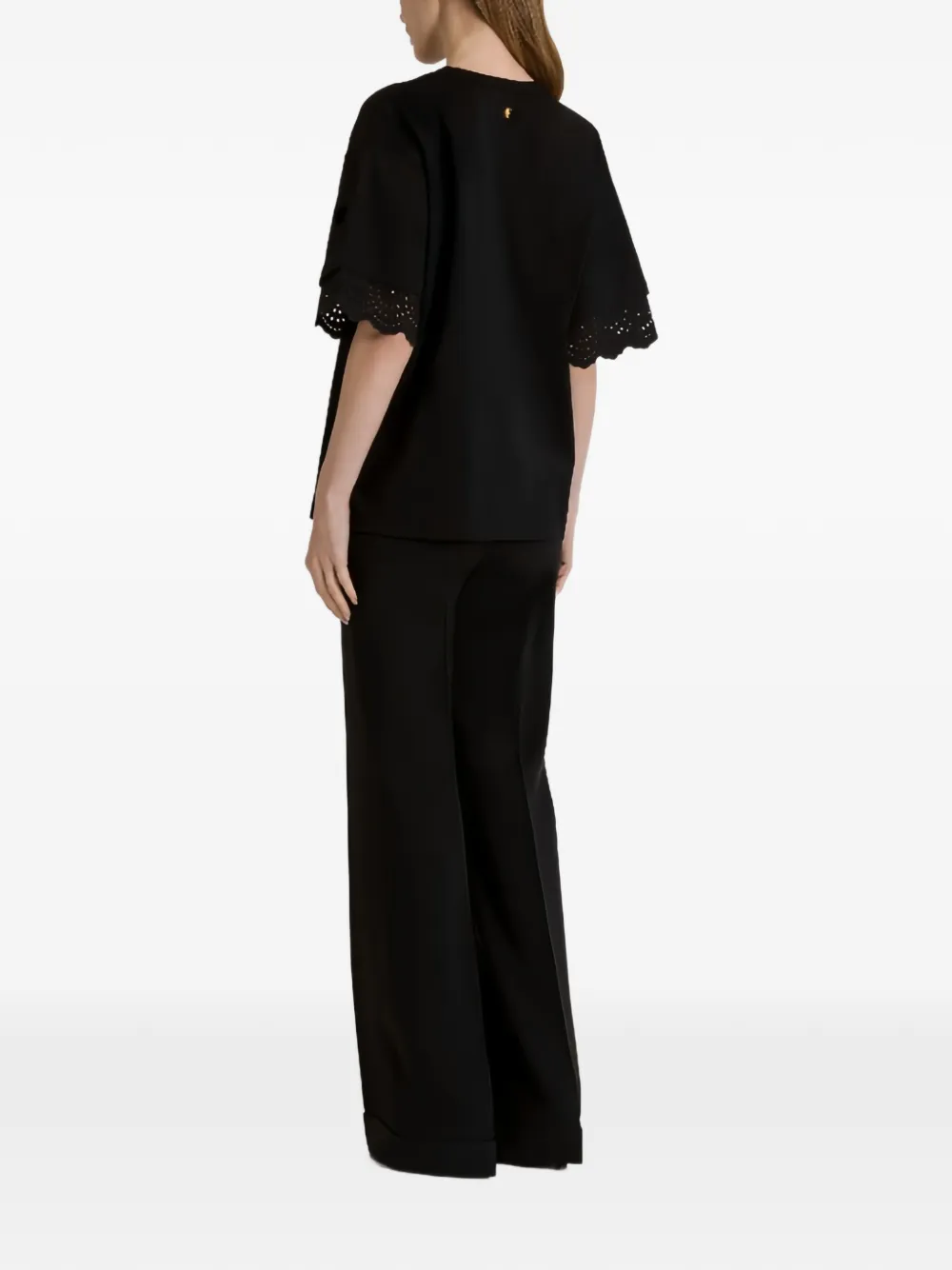 Alberta Ferretti T-shirt met kanten mouwen Zwart