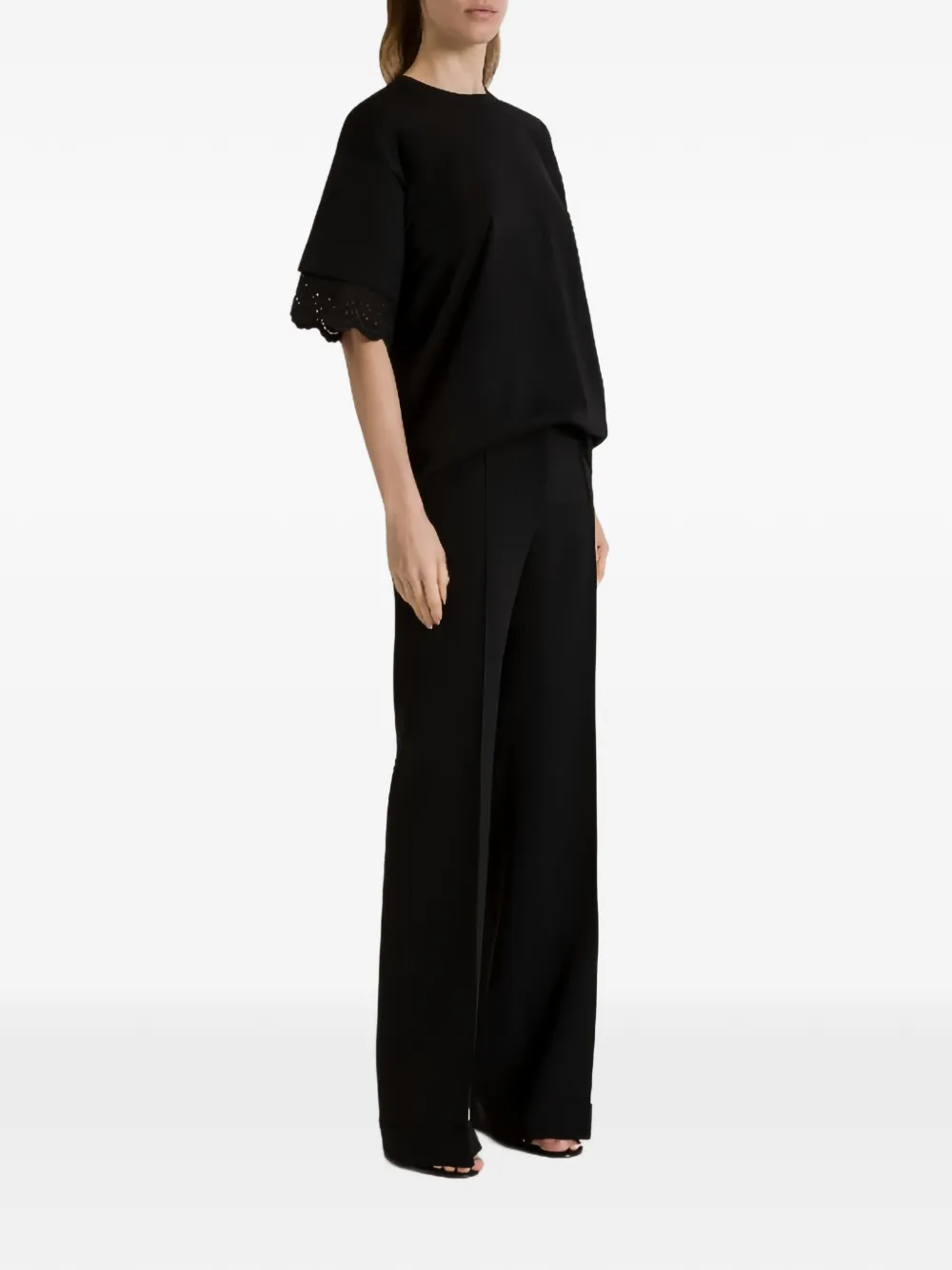Alberta Ferretti T-shirt met kanten mouwen Zwart