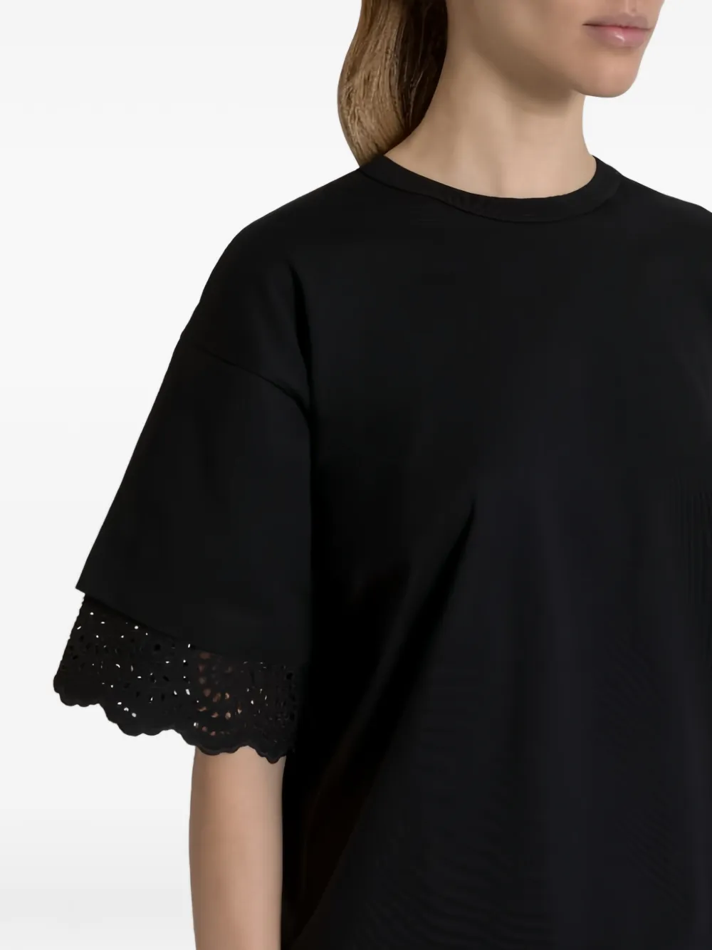 Alberta Ferretti T-shirt met kanten mouwen Zwart