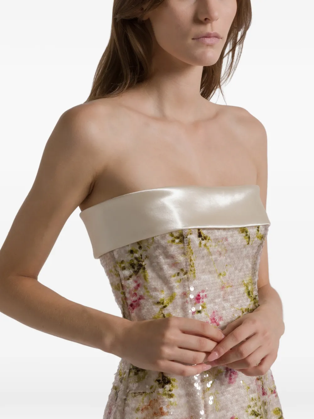 Alberta Ferretti Printed Sequin-embellished Strapless Mini Dress In Multi