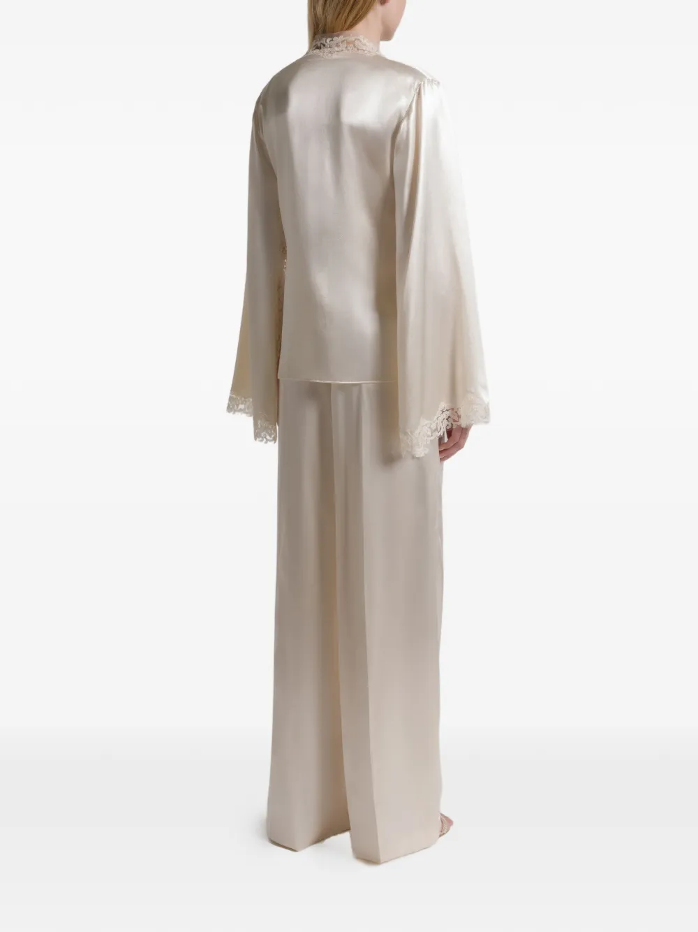 Alberta Ferretti Trousers Wide Leg Satin Finish Lace Trim In Black