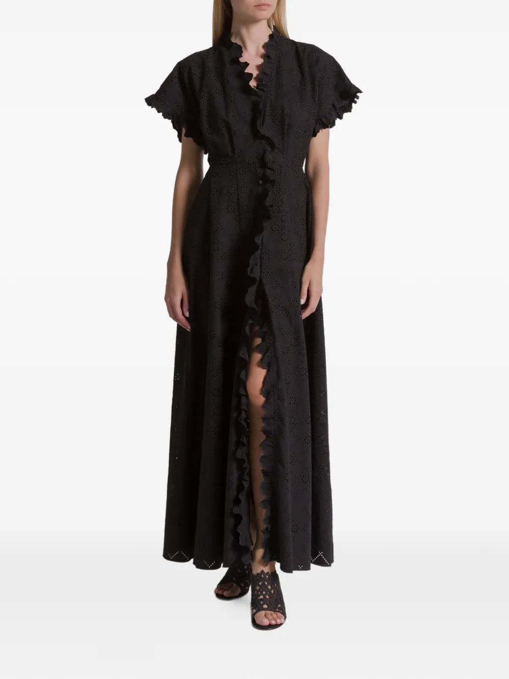 Alberta Ferretti Jurk met ruches en ringlets - Zwart