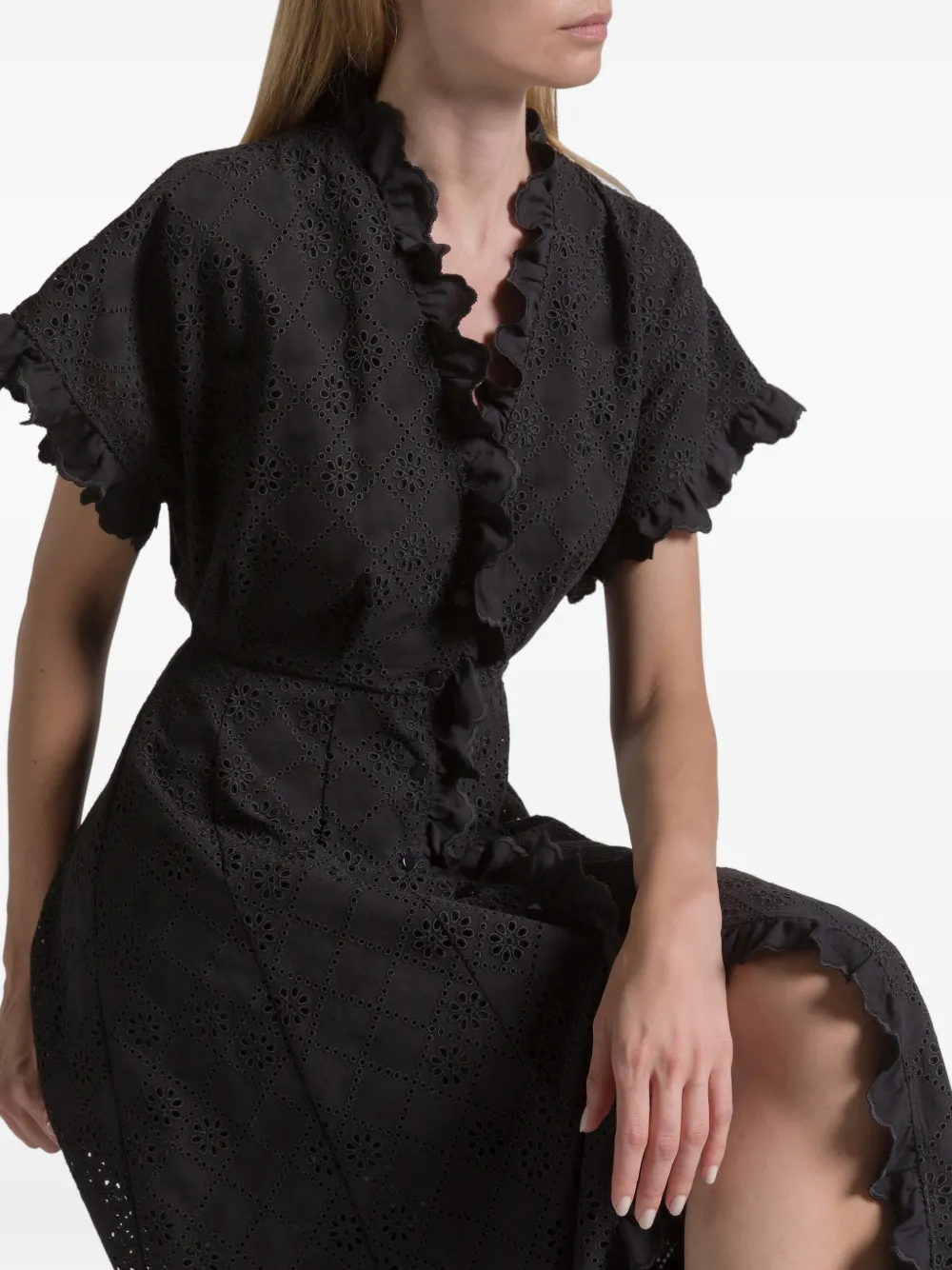 Alberta Ferretti Jurk met ruches en ringlets Zwart