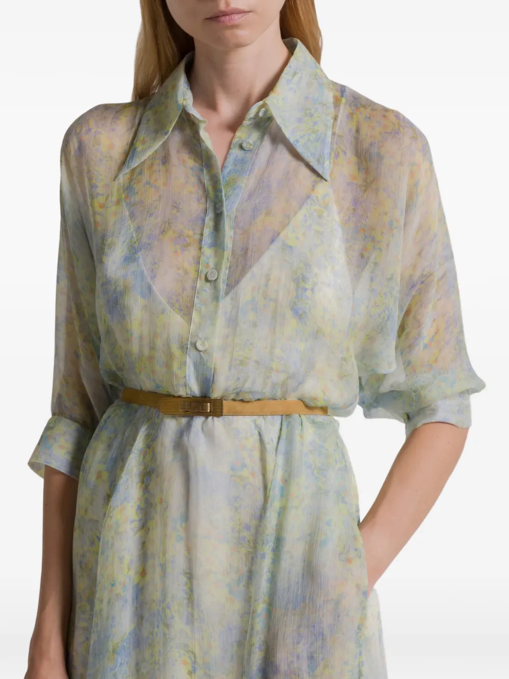Alberta Ferretti Jurk met kraag en bloemenprint Blauw