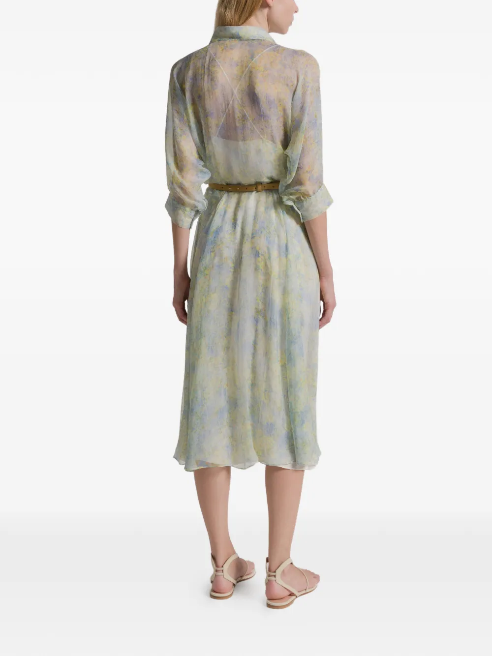Alberta Ferretti Jurk met kraag en bloemenprint Blauw