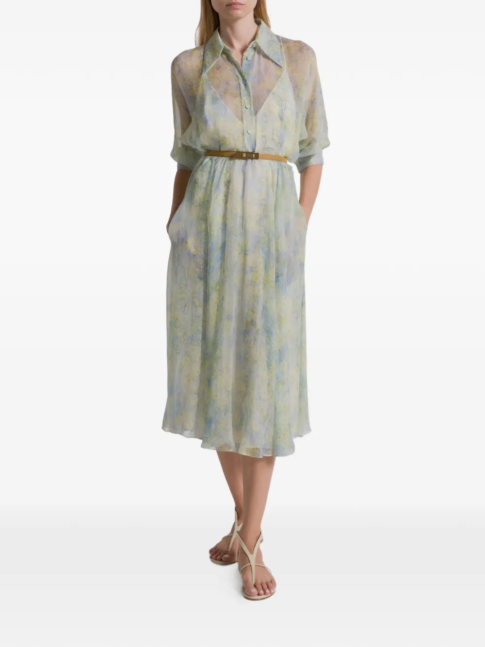 Alberta Ferretti Jurk met kraag en bloemenprint Blauw
