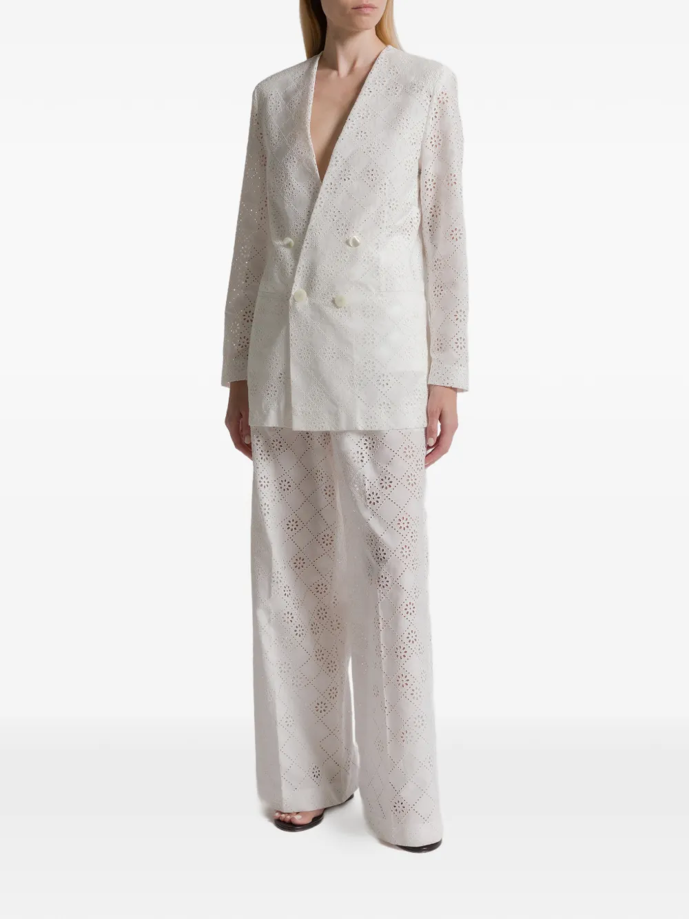 Alberta Ferretti Blazer met dubbele rij knopen en ringlets Wit