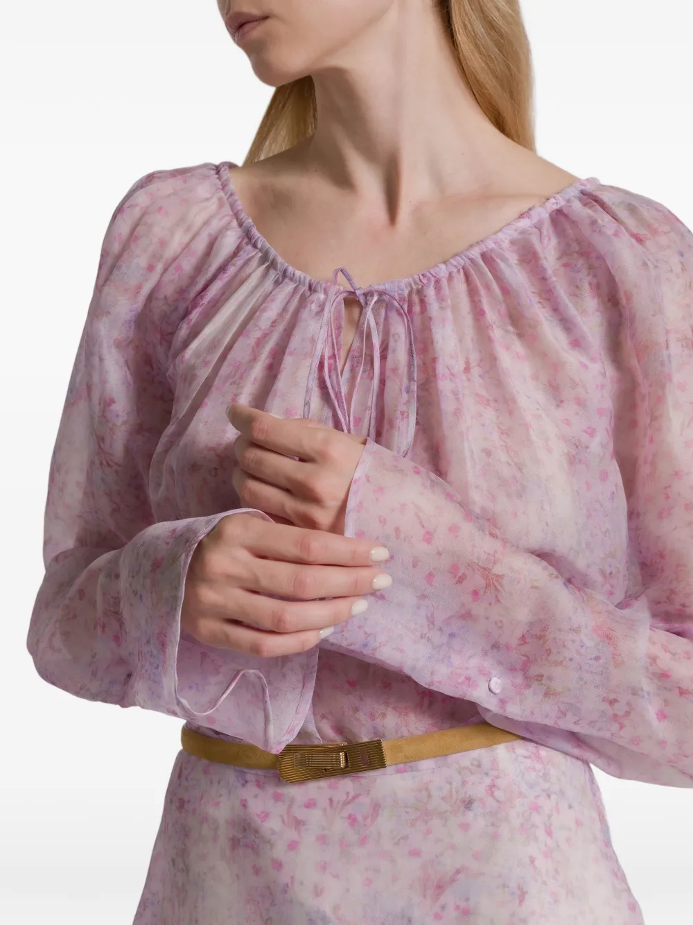 Alberta Ferretti Floral Long-sleeve Blouse In Purple