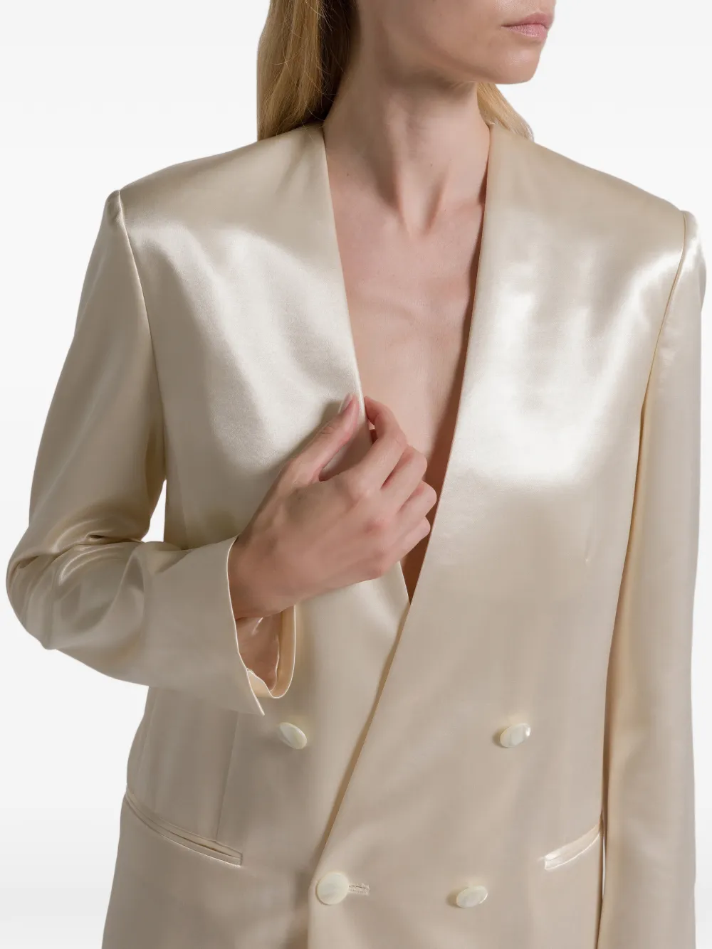 Alberta Ferretti Longline Jacket Satin Finish Notched Lapels In Neutral