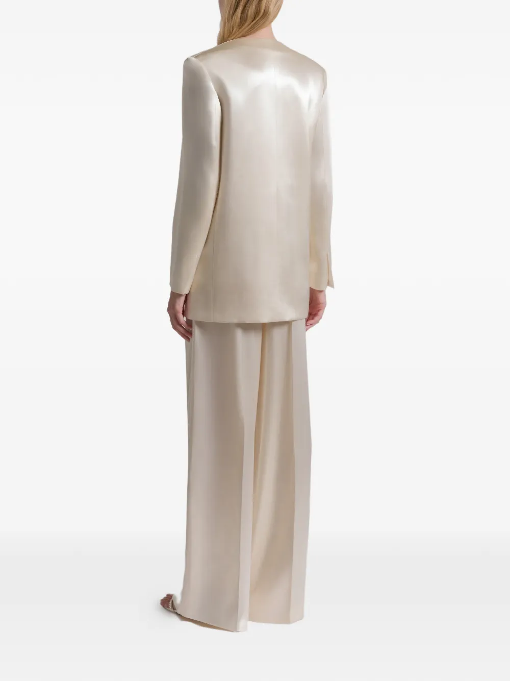 Alberta Ferretti Longline Jacket Satin Finish Notched Lapels In Neutral