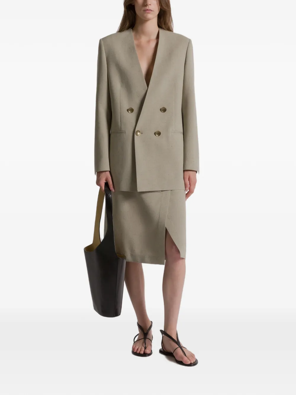 Alberta Ferretti slit-detail midi skirt - Beige