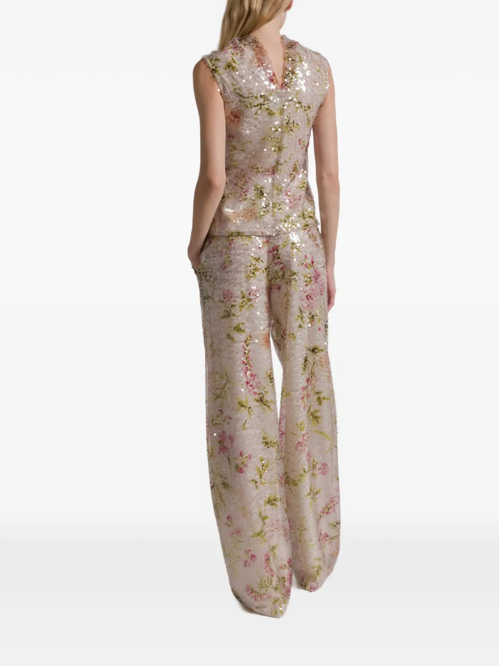  Alberta Ferretti Sequin Floral Tank Top - Neutrals 