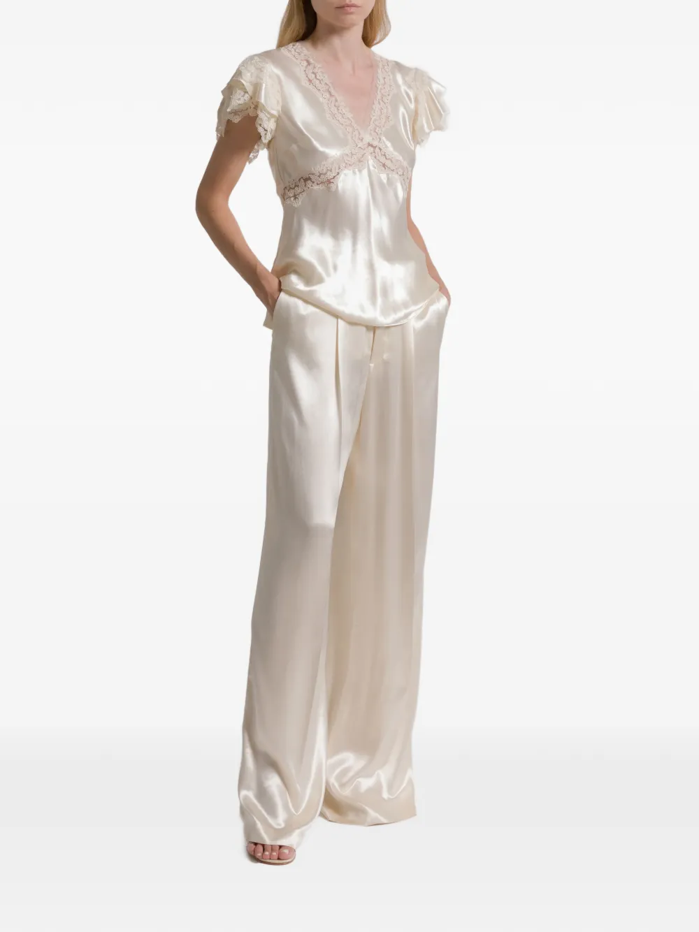 Alberta Ferretti Top met ruches en kant - Beige