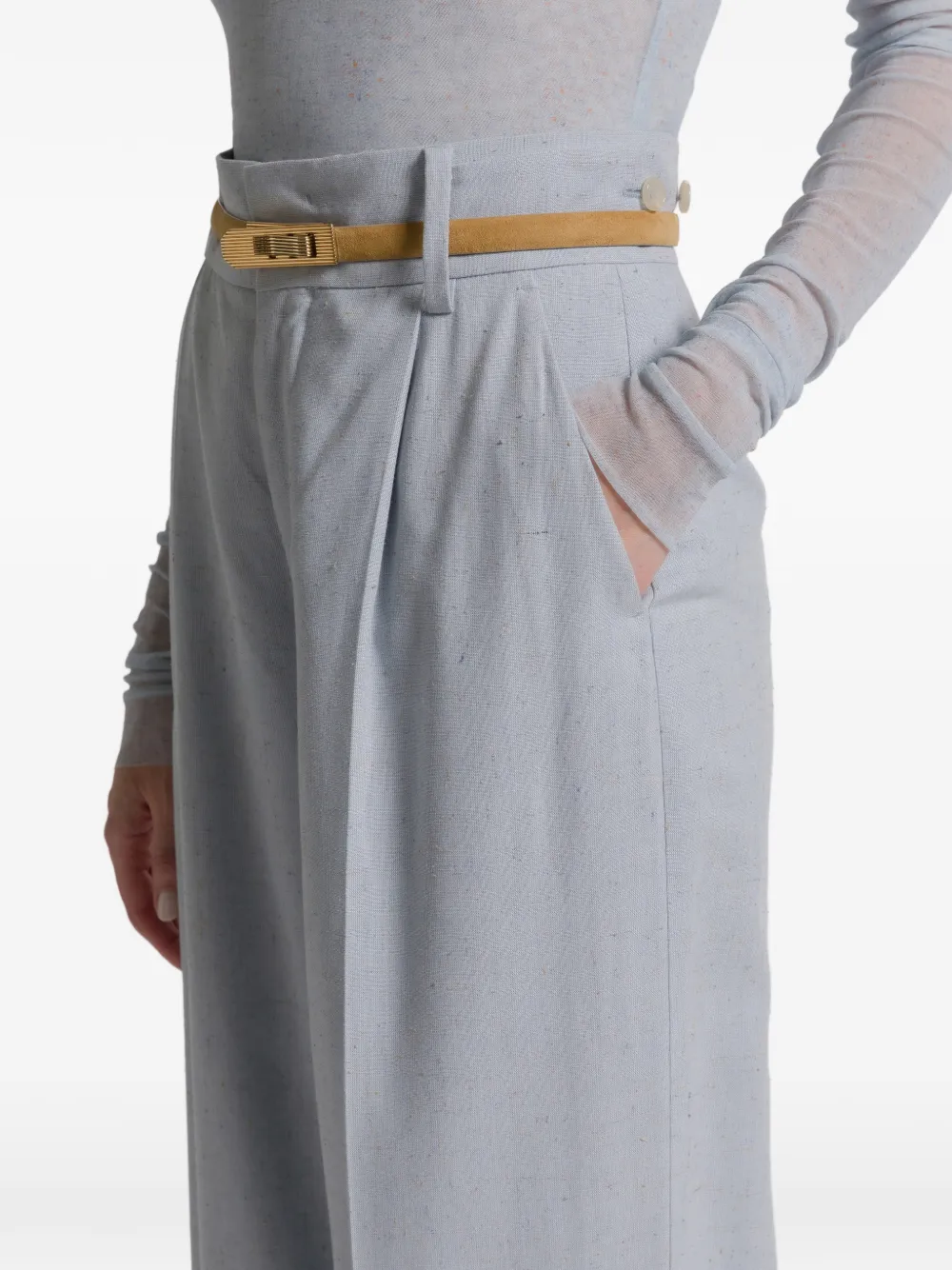 Alberta Ferretti High Waist Pleated Trousers Belt Loops In Blue