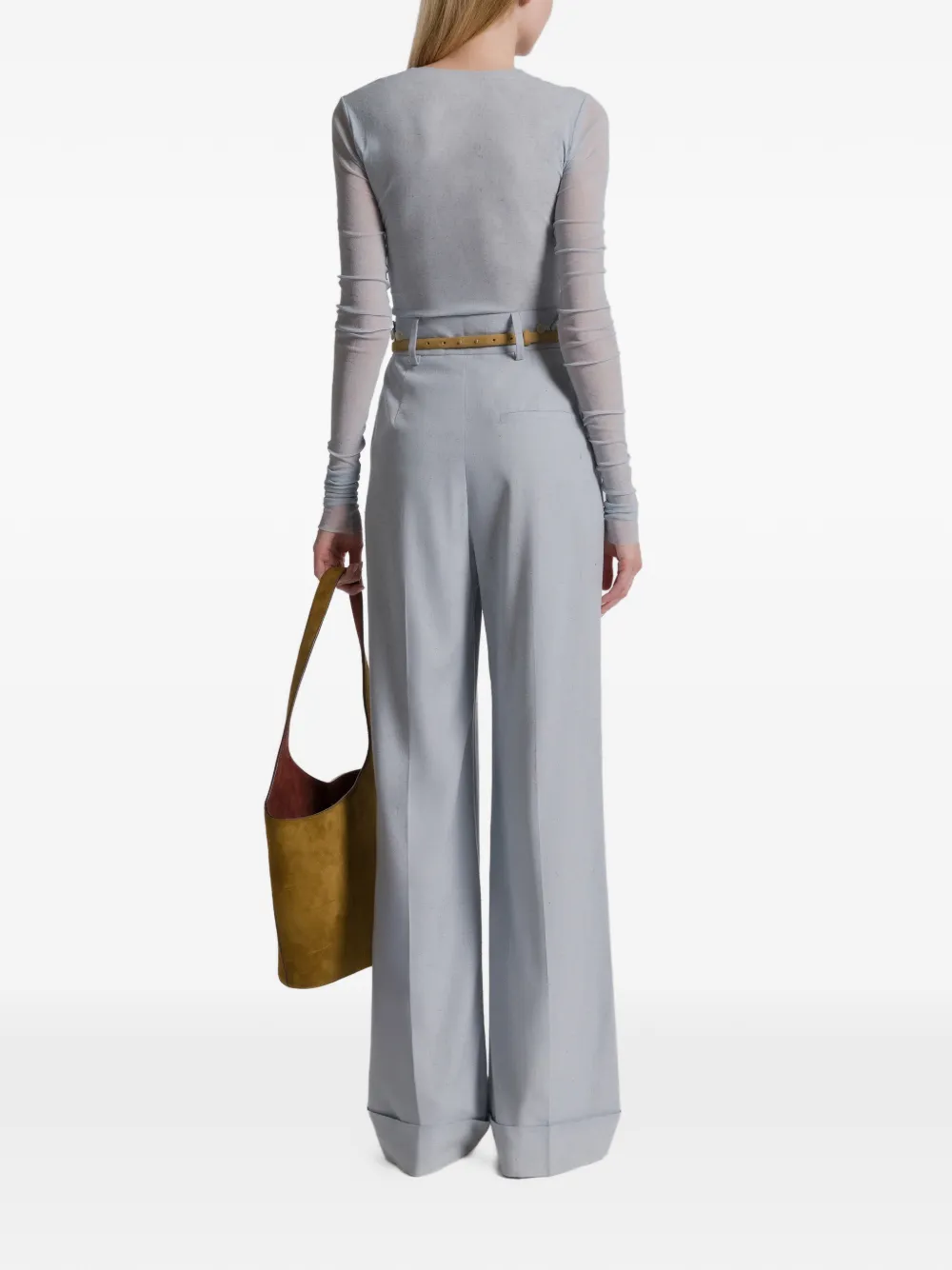 Alberta Ferretti High Waist Pleated Trousers Belt Loops In Blue