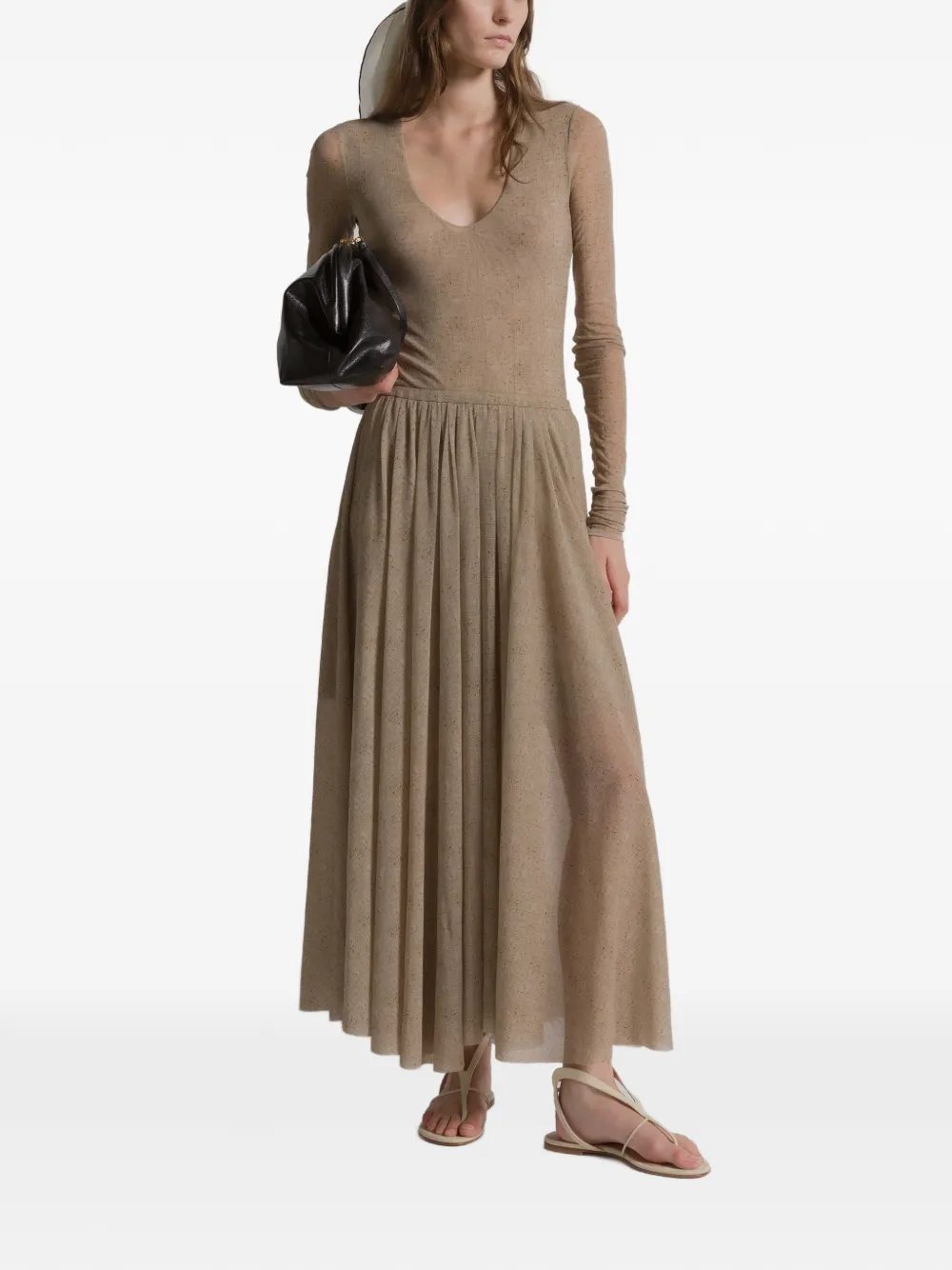 Alberta Ferretti Pleated Midi Skirt In Neutral