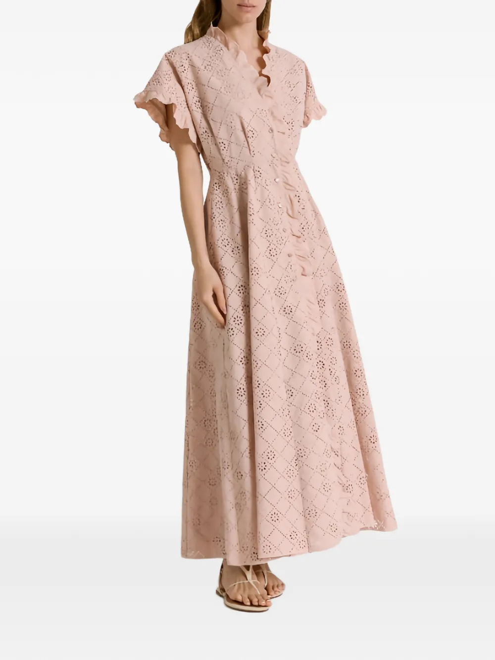  Alberta Ferretti Ruffled Openwork Dress - Pink 