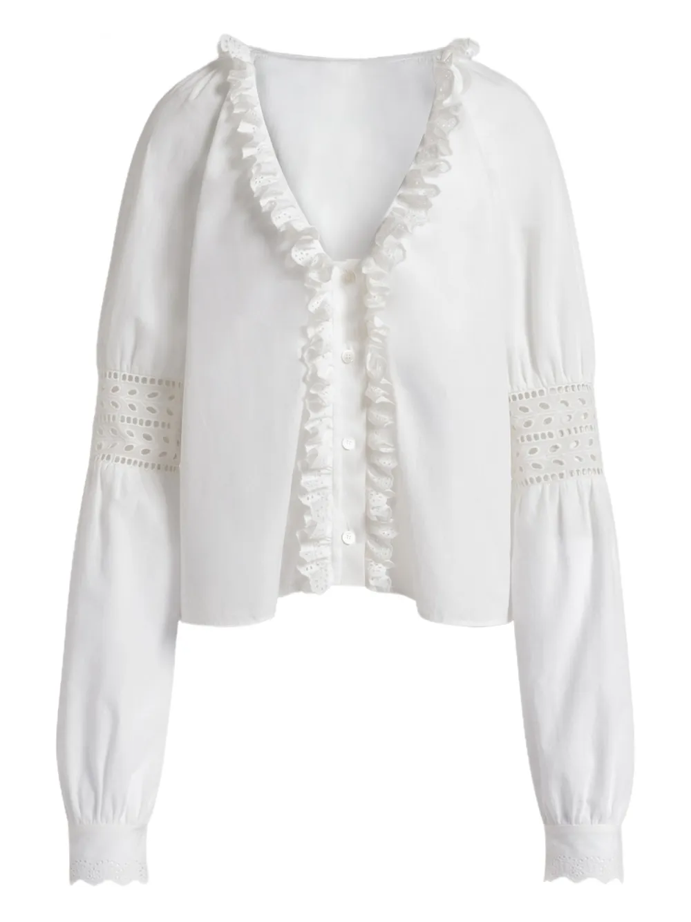Alberta Ferretti Ruffled V-neck Blouse In White
