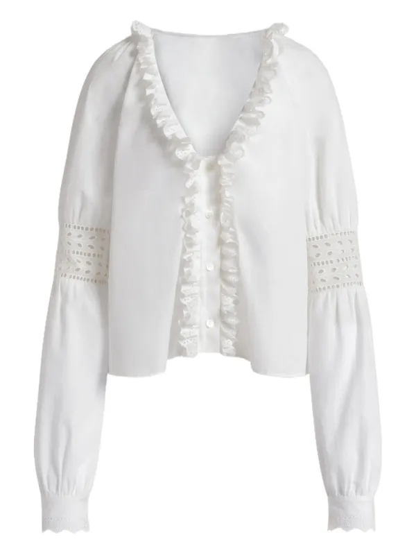 Alberta Ferretti ラッフル Vネックブラウス | ホワイト | FARFETCH JP