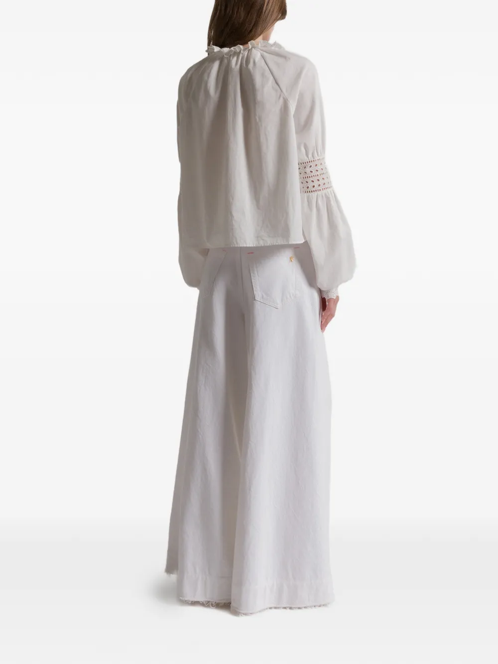 Alberta Ferretti Ruffled V-neck Blouse In White