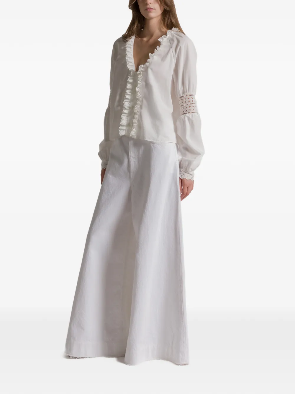 Alberta Ferretti ruffled V-neck blouse - Wit