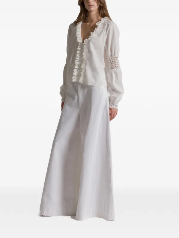アルベルタ　フェレッティ　ブラウス Alberta Ferretti ラッフル Vネックブラウス | ホワイト | FARFETCH JP