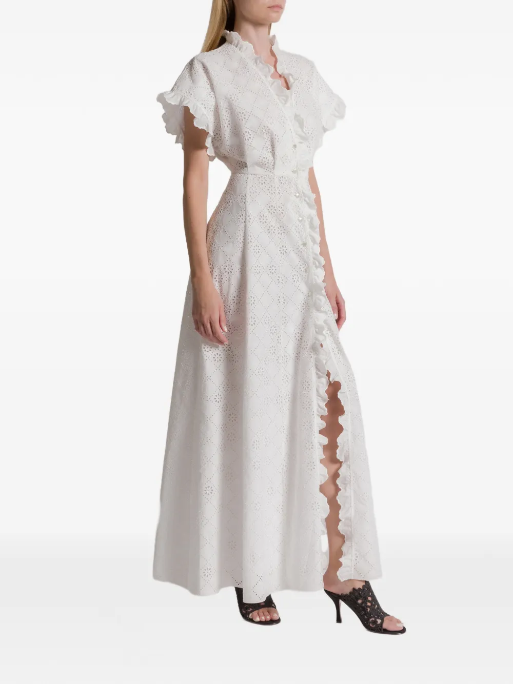 Alberta Ferretti Maxi-jurk met ruches en ringlets - Wit