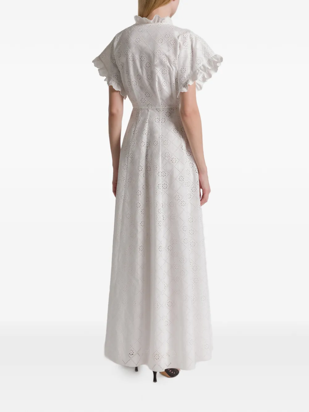 Alberta Ferretti Maxi-jurk met ruches en ringlets Wit