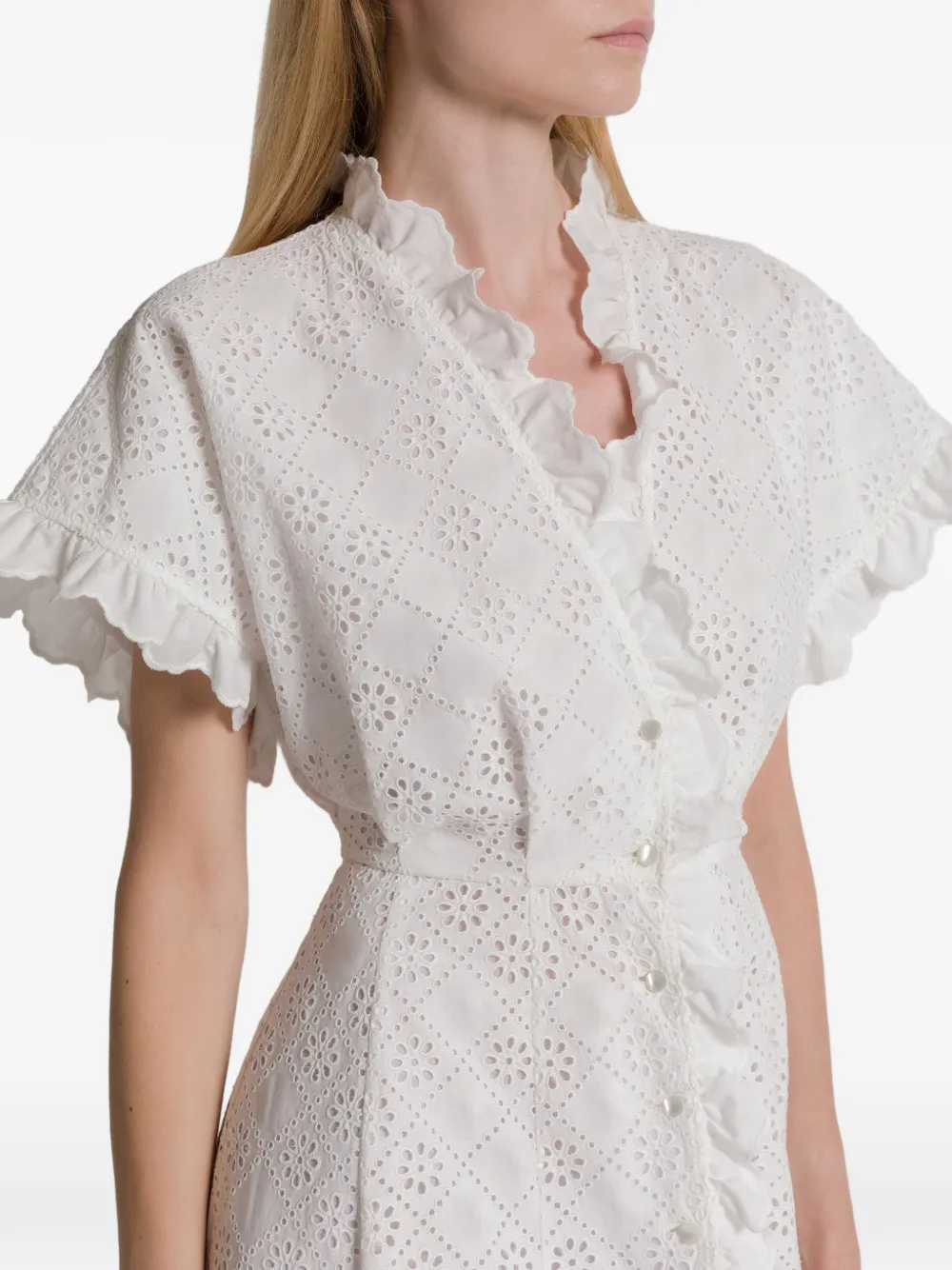 Alberta Ferretti Maxi-jurk met ruches en ringlets Wit