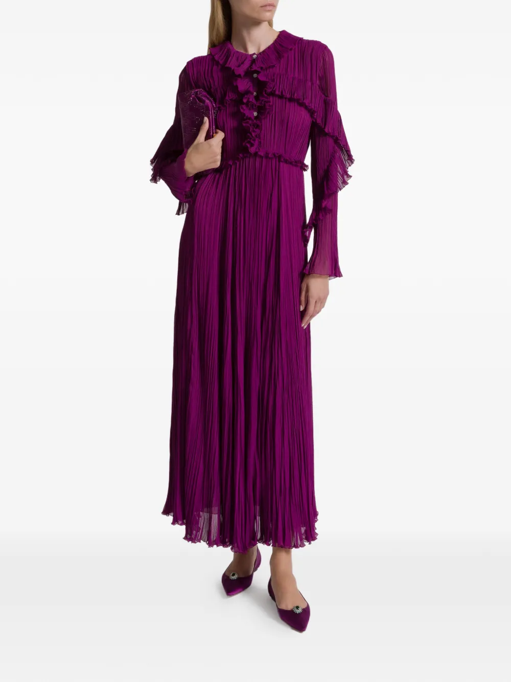 Alberta Ferretti Geplooide midi-jurk met ruches Paars