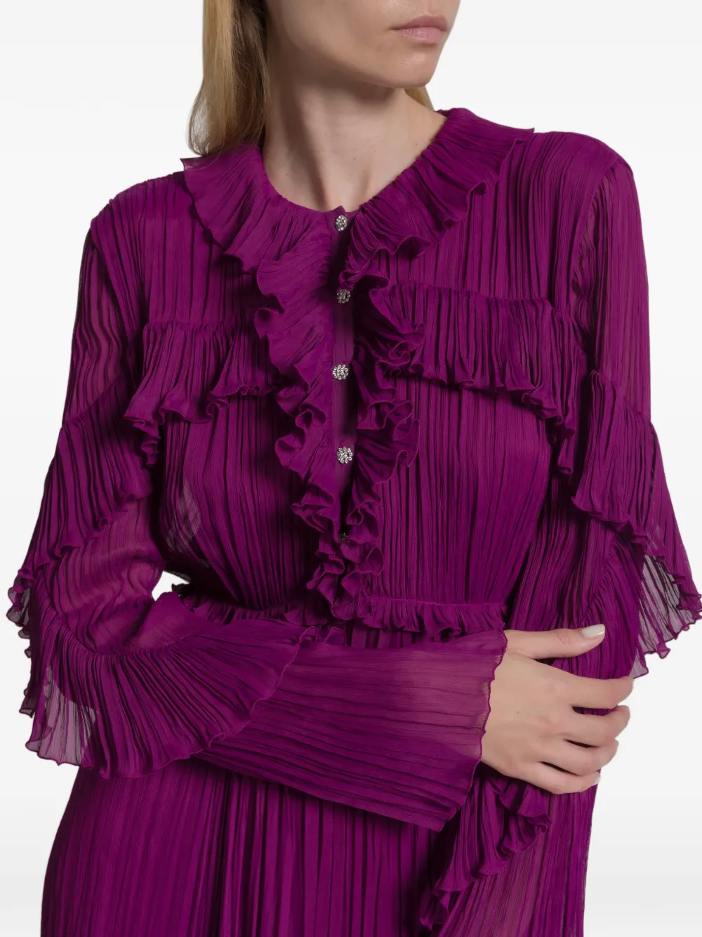 Alberta Ferretti Geplooide midi-jurk met ruches Paars