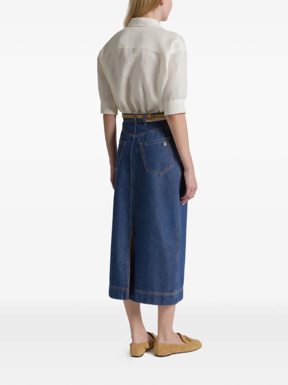 Alberta Ferretti Contrast-stitching Midi Skirt In Blue