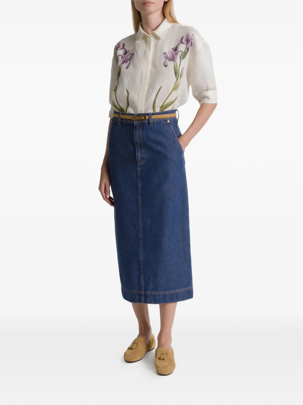 Alberta Ferretti Contrast-stitching Midi Skirt In Blue