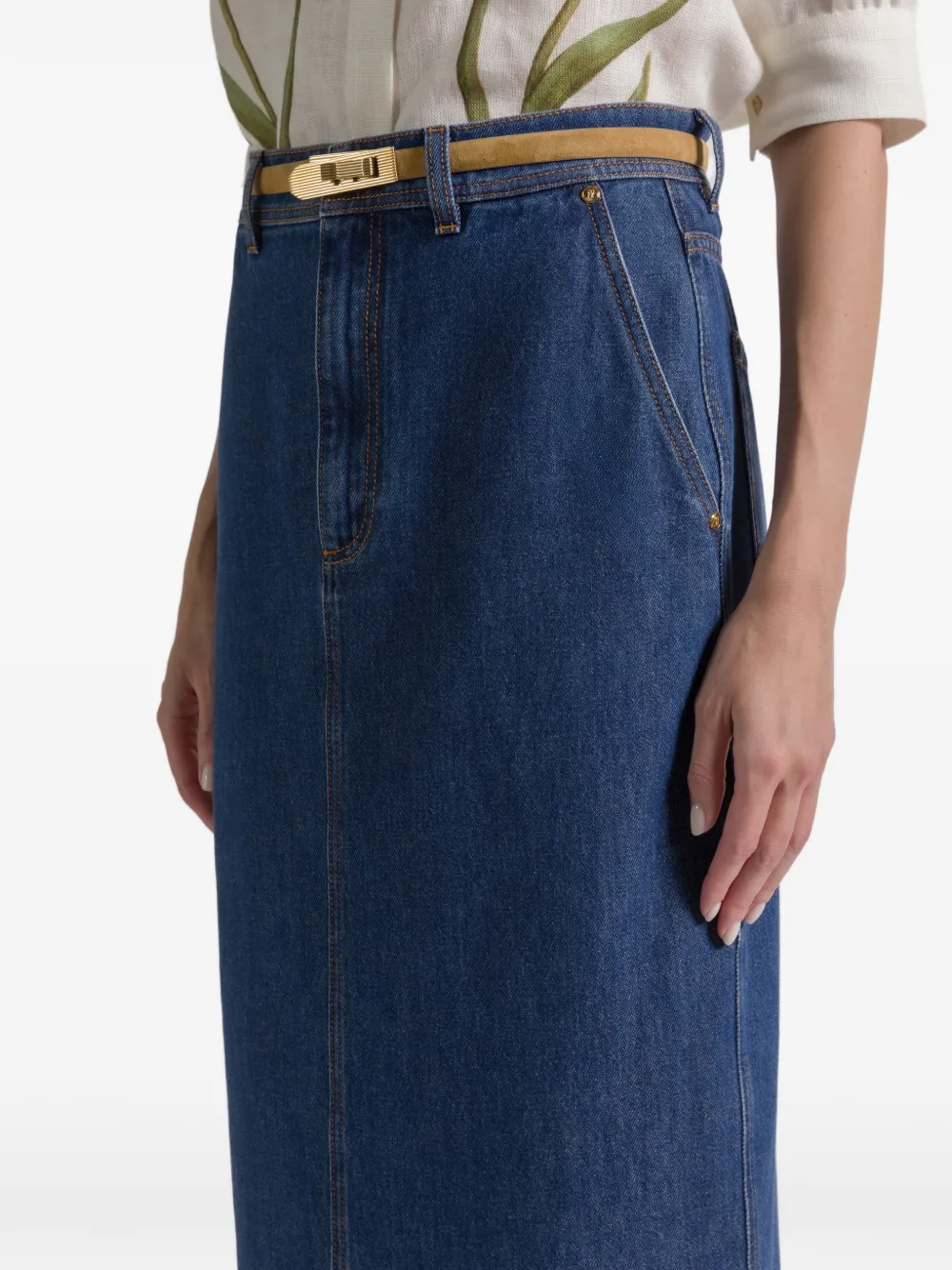 Alberta Ferretti Contrast-stitching Midi Skirt In Blue