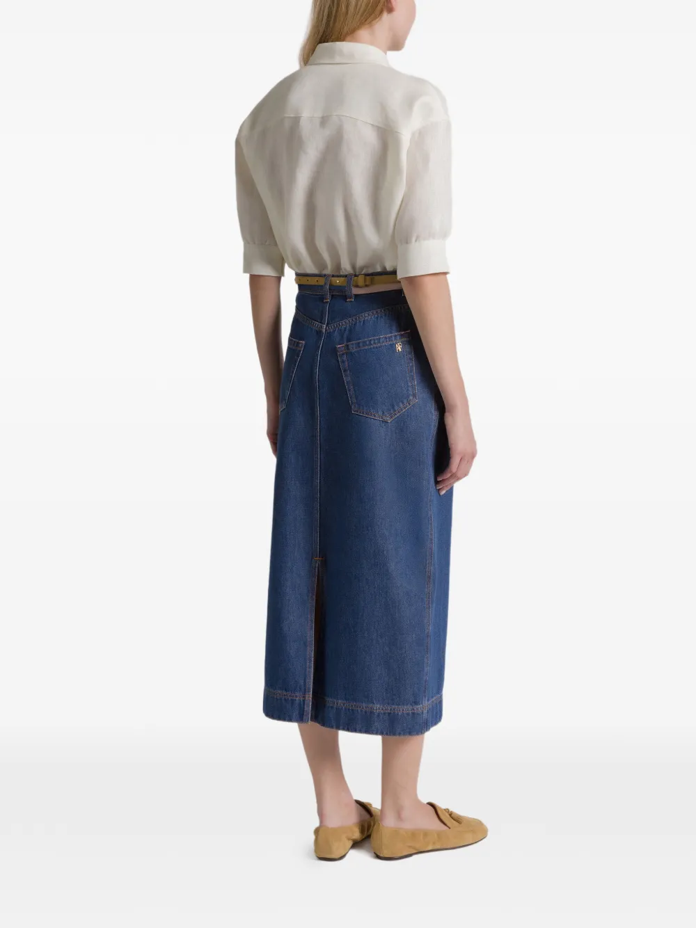 Alberta Ferretti contrast-stitching midi skirt Blauw