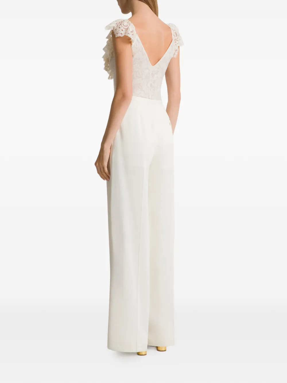 Alberta Ferretti Ruffled-lace V-neck Bodysuit In White