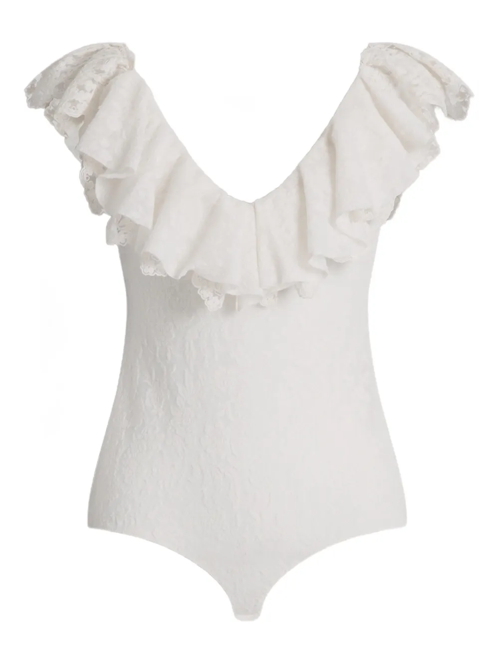 Alberta Ferretti Ruffled-lace V-neck Bodysuit In White