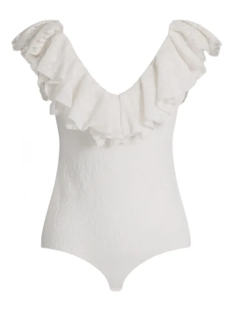 Alberta Ferretti ruffled-lace V-neck bodysuit