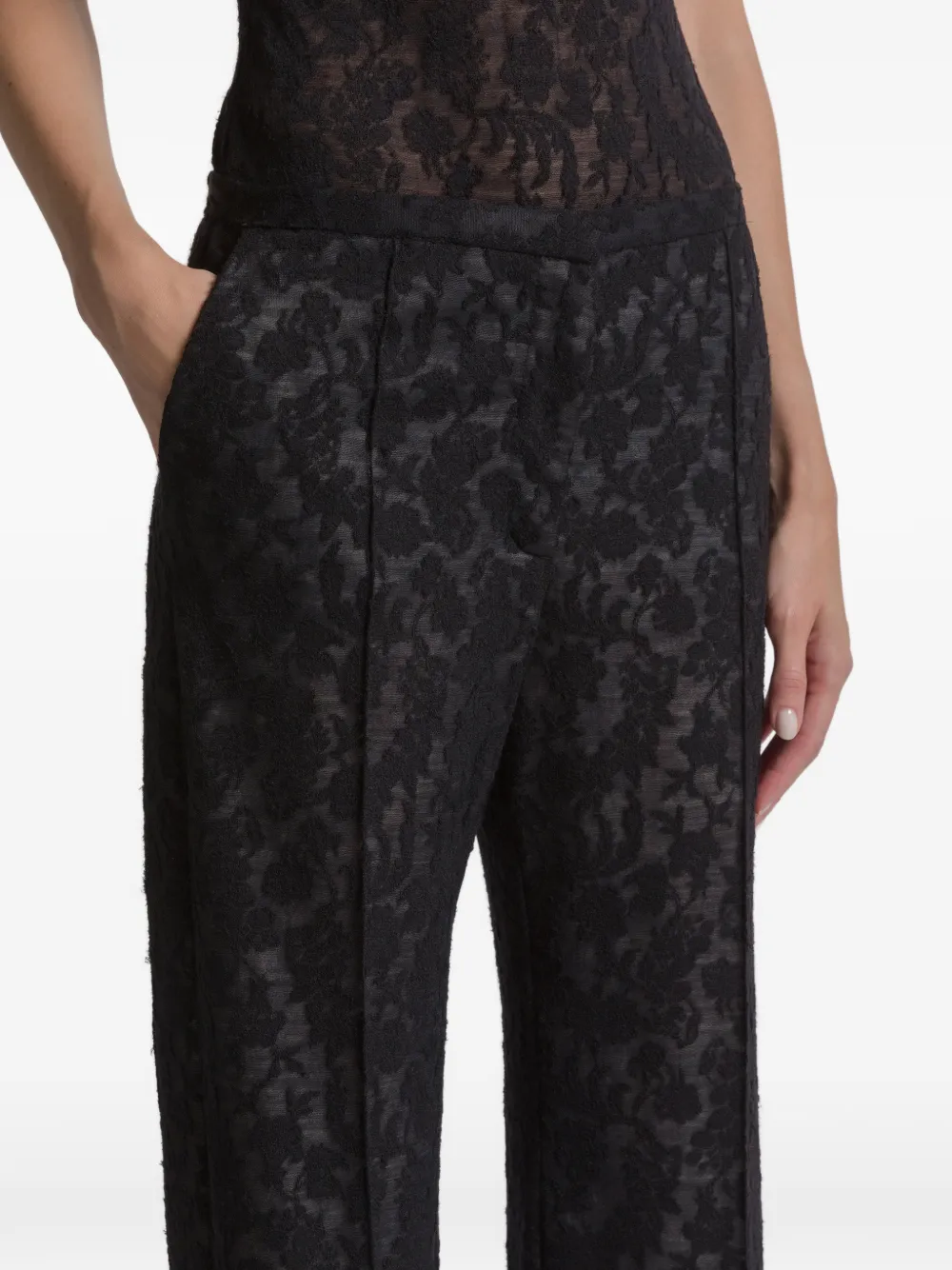 Alberta Ferretti Floral-pattern Trousers In Black