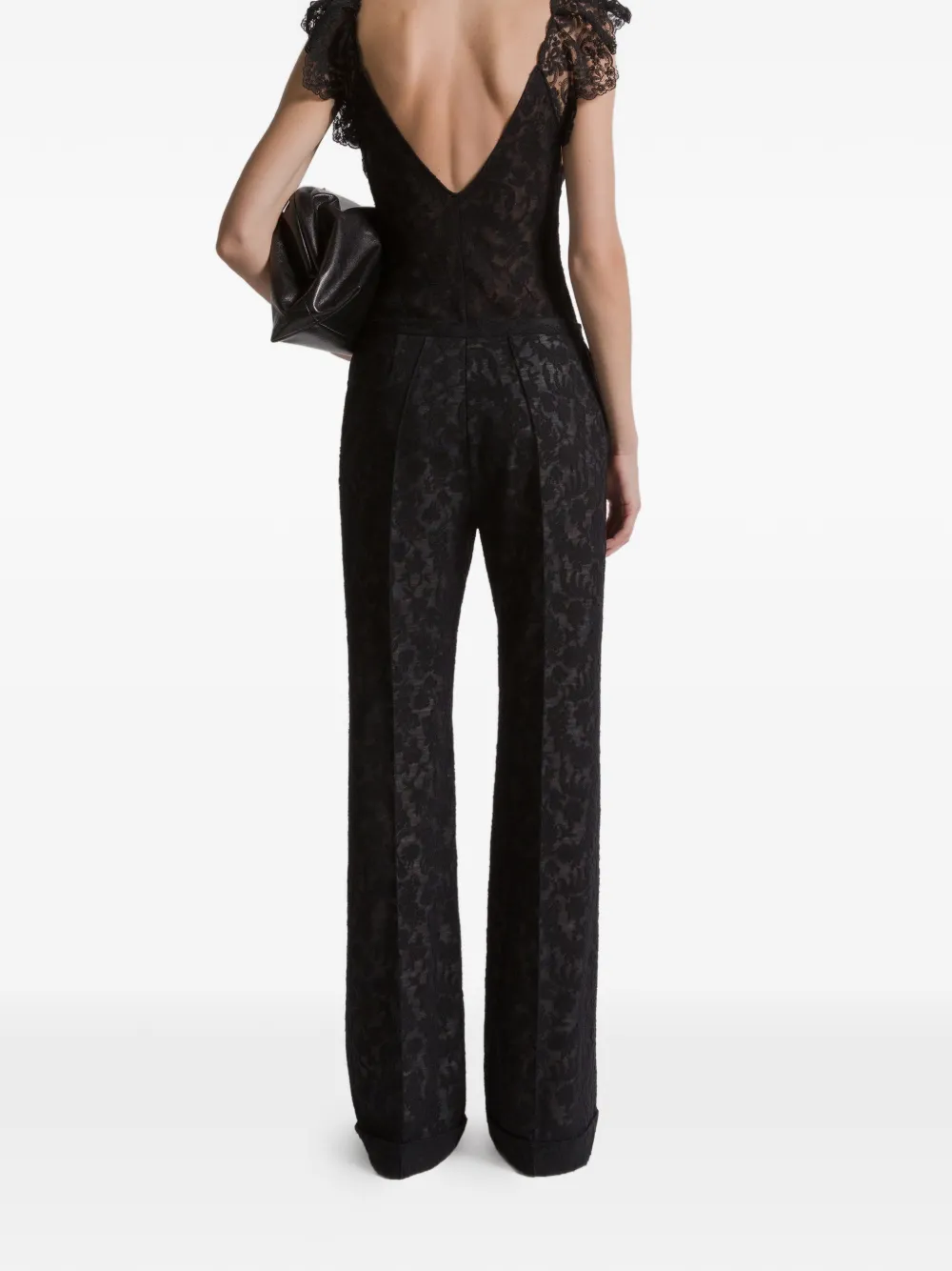 Alberta Ferretti Floral-pattern Trousers In Black
