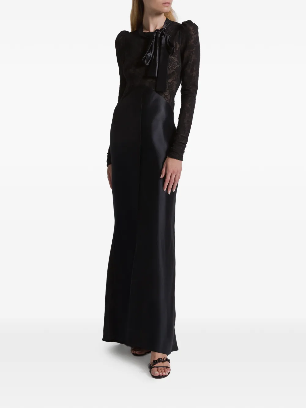 Alberta Ferretti lace-tie maxi dress - Zwart