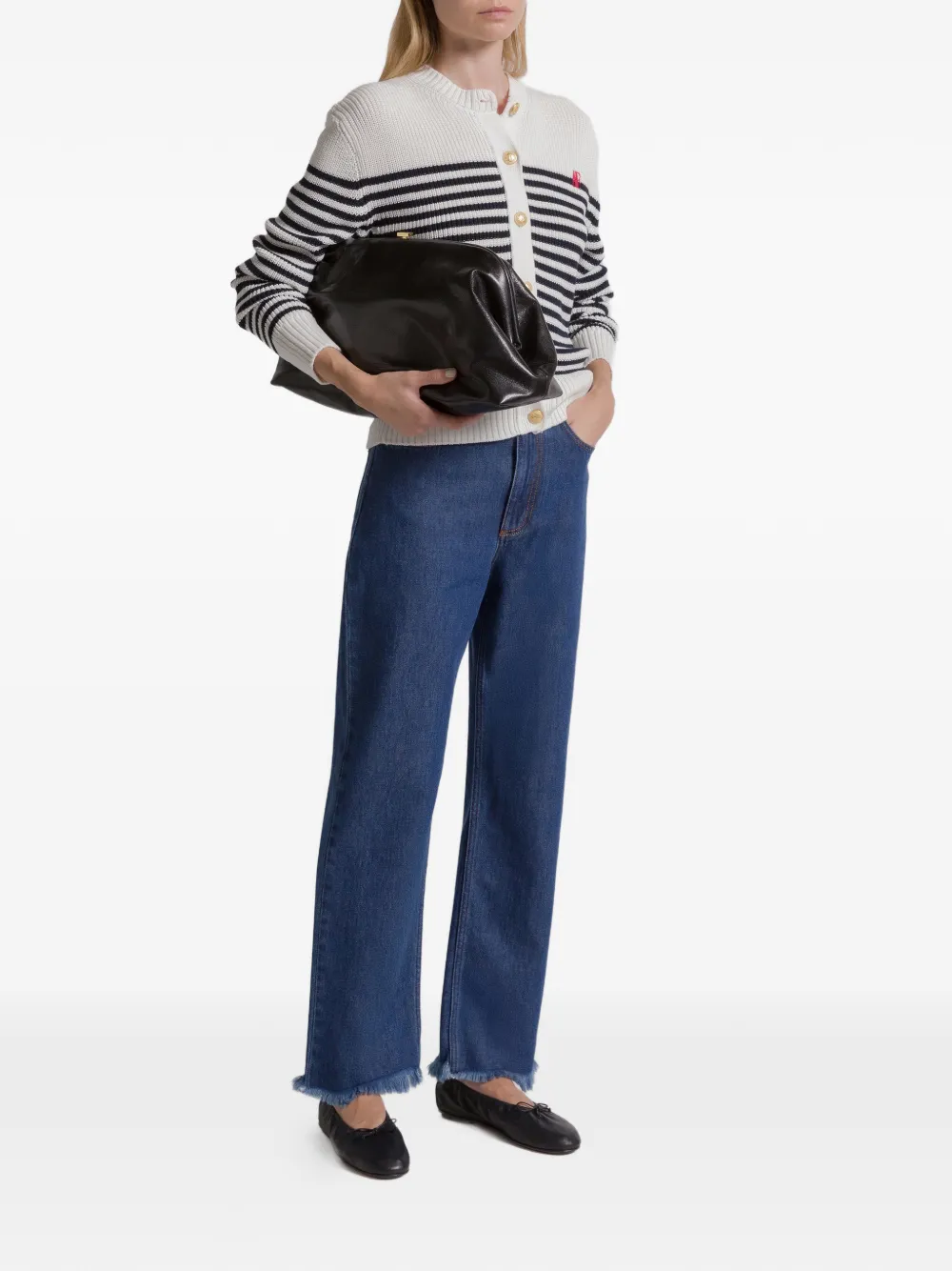  Alberta Ferretti Striped Buttoned Cardigan - White 