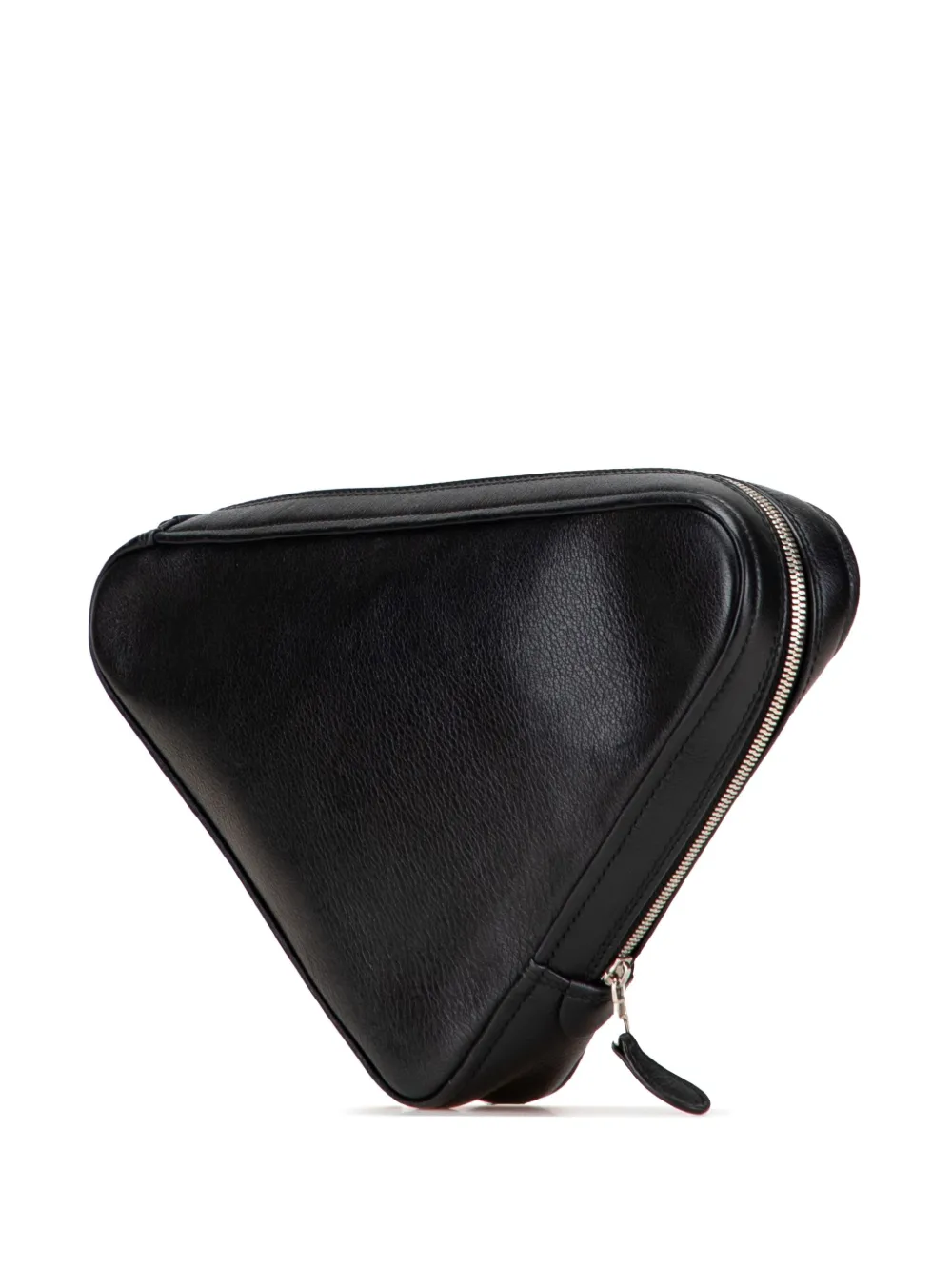 Pre-owned Balenciaga 2017 Medium Leather Triangle Clutch Bag In Black