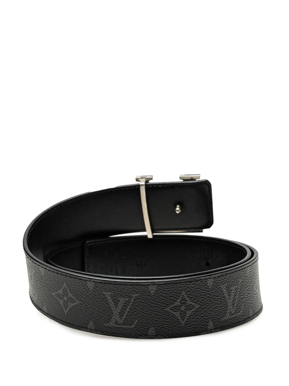 Pre-owned Louis Vuitton 2022 Monogram Eclipse Lv Initiales Reversible Belt In Black