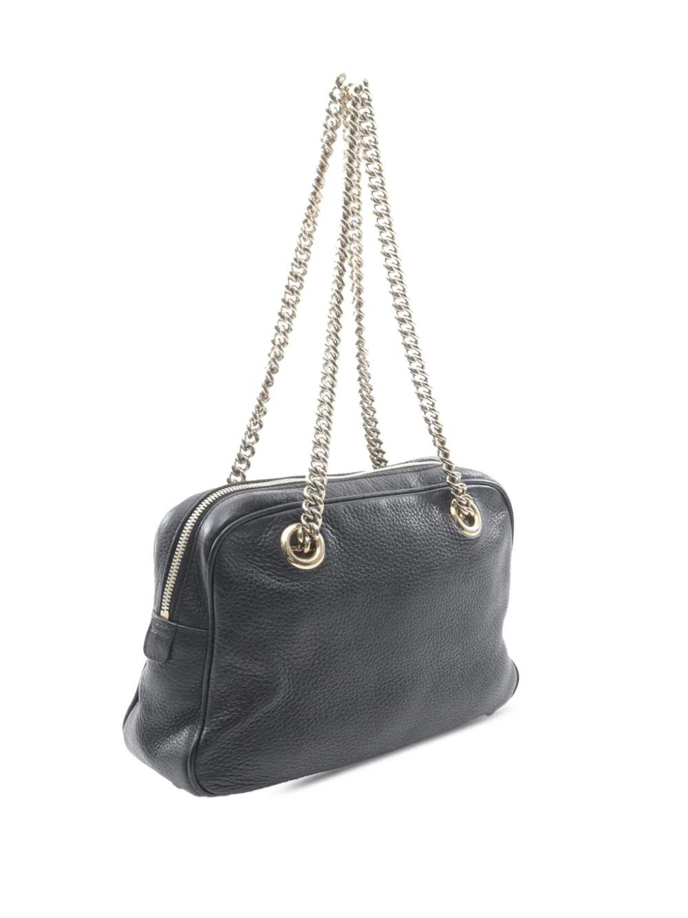 Pre-owned Gucci 2016-2025 Leather Soho Chain Zip Shoulder Bag In Black