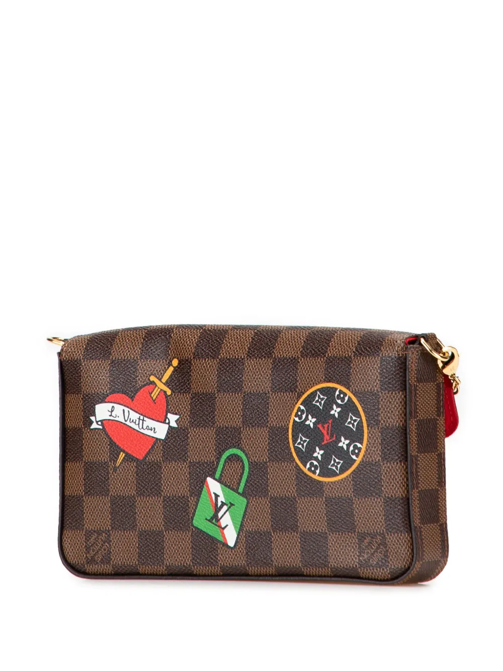 Pre-owned Louis Vuitton 2018 Damier Ebene Pochette Felicie Patchwork Crossbody Bag In Brown